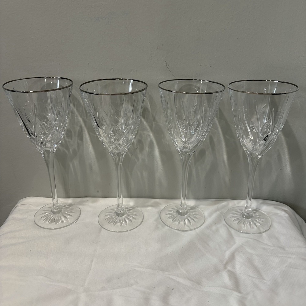 Cristal D'Arques Durand Cassandra Silver Rim Wine Glasses Set of 4 Crystal Vtg